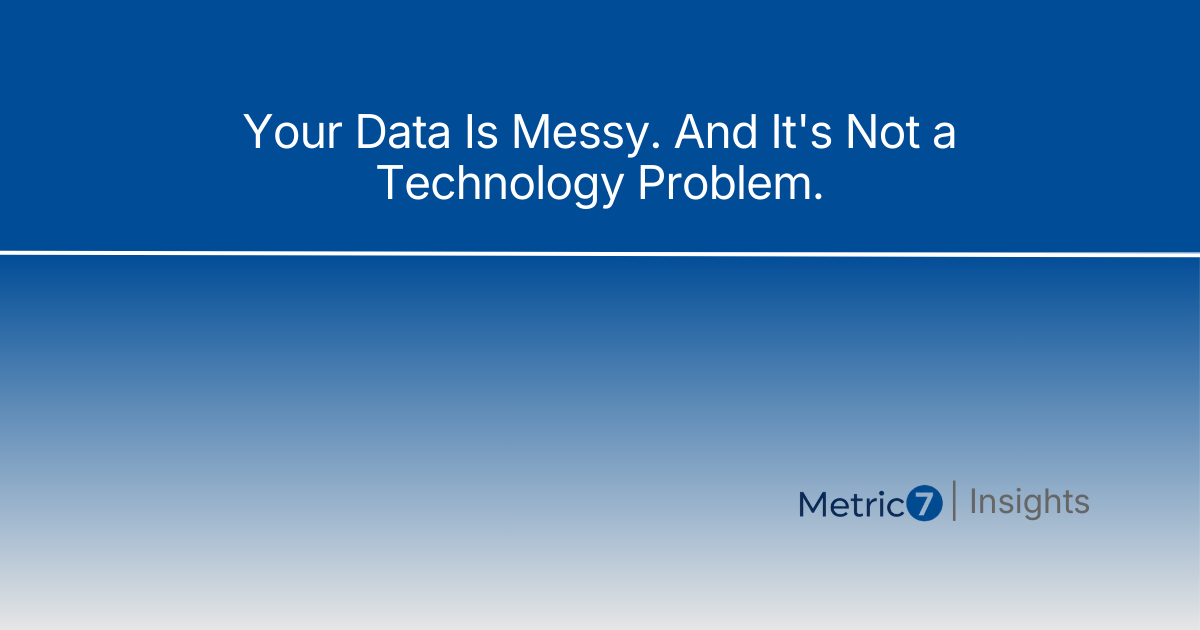Article title 'Your Data Is Messy' on blue gradient background with Metric7 Insights branding